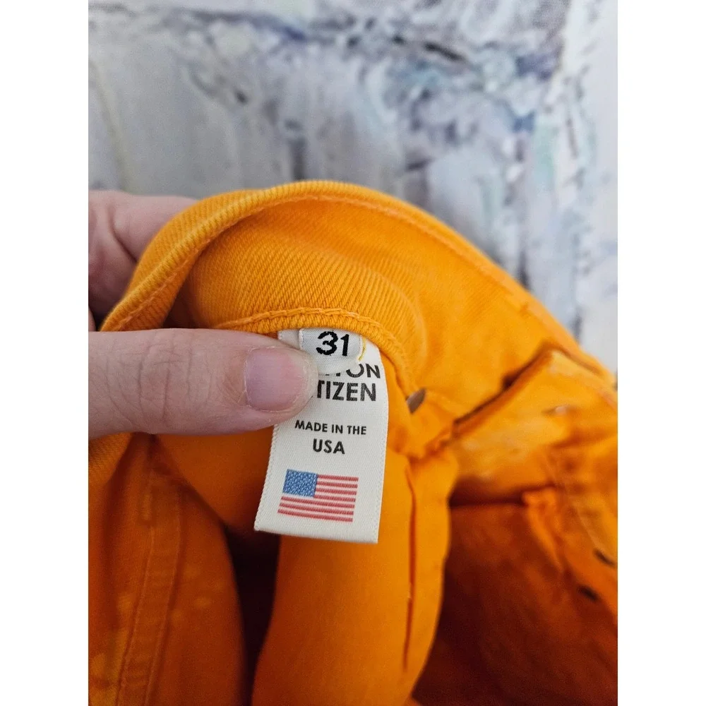Cotton Citizen Mens Orange Yellow Paint Splatter‎ Slim Jeans Size 31 Made in USA